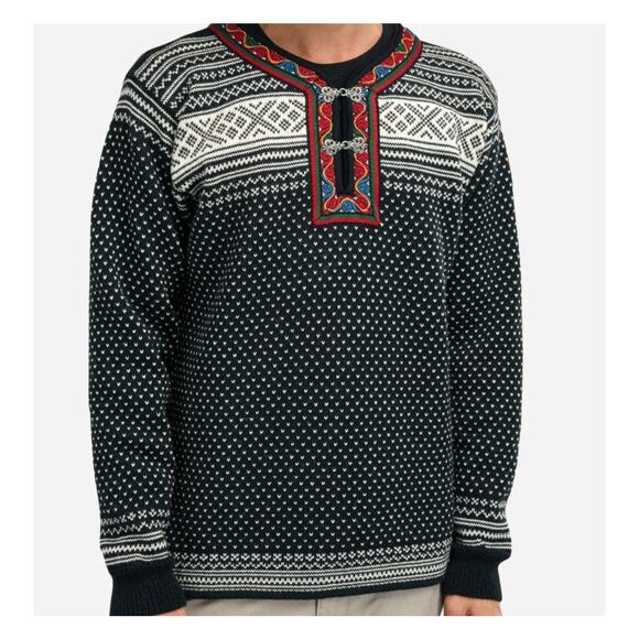 Dale of Norway Setesdal Unisex black and embroidered v neck Sweater - Picture 1 of 4